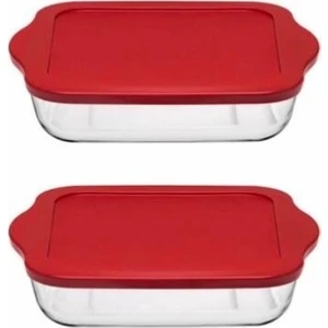 Borcam Kırmızı Kapaklı Kare Saklama Kabı 59034 2 Adet