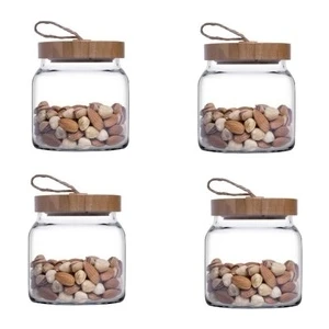 Woody Bambu Kapaklı Kavanoz 575 cc 4'lü