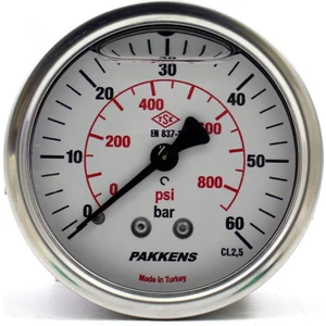 Çap 63 Arkadan Bağlantılı Panotipi Yağlı / Gliserinli Manometre, Basınç Ölçer 1/4"