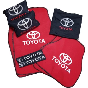 Toyota Kırmızı Penye Servis Kılıf 2 Adet Kemerlikboyun Yastığı ve 5 Parça Halı Paspas