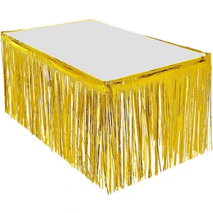 Püsküllü Işıltılı Metalize Altın Renk Masa Eteği 4 Metre
