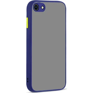 Case World Apple iPhone SE 2020 Kılıf Kamera Korumalı Silikon Kenarlı Renkli Düğmeli Mat Arka Kapak Lacivert
