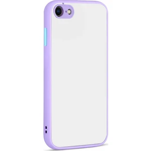Case World Apple iPhone SE 2020 Kılıf Kamera Korumalı Silikon Kenarlı Renkli Düğmeli Mat Arka Kapak Lila