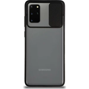 Case World Samsung Galaxy S20 Plus Kapak Lensi Açılır Kapanır Kamera Korumalı Silikon Kılıf Siyah