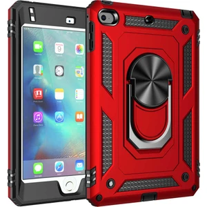 Case World Apple iPad Mini 4 Military Yüzüklü Stantlı Tam Koruma Tank Tablet Kılıf Kırmızı