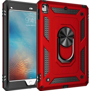 Case World Apple iPad 6 2017 Military Yüzüklü Stantlı Tam Koruma Tank Tablet Kılıf Kırmızı