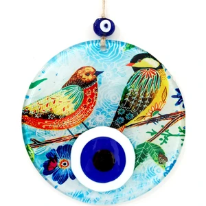 Nazar Boncuklu Füzyon Cam Kuşlu 16 Santimetre Duvar Süsü Hediyelik Eşyaf
