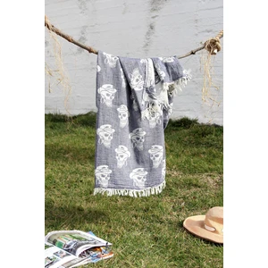 Pamuklu 90 x 180 cm Peştemal Plaj Havlusu Kurukafa Jakarlı