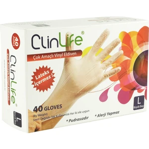 Clinlife Pudrasız Vinil Seffaf Eldiven 40 Adet