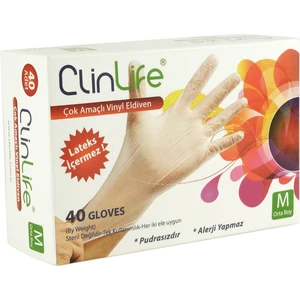 Clinlife Pudrasız Vinil Seffaf Eldiven 40 Adet