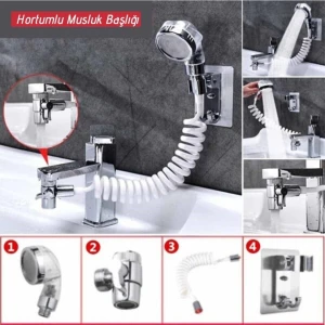 Artemis Tedarik 2 In 1 Spiral Hortumlu Ayarlanabilir Hareketli Banyo Mutfak Lavabo Musluk Duş Başlığı