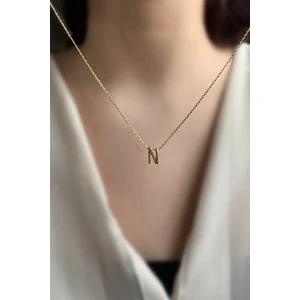 925 Ayar Üç Boyutlu N Harfli Kolye Uzunluk 42 cm