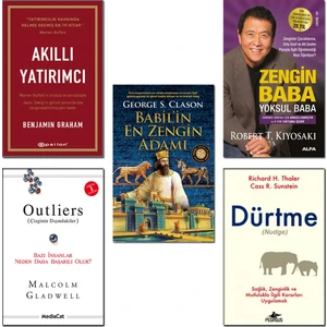 Akıllı Yatırımcı + Zengin Baba Yoksul Baba + Outliers (Çizginin Dışındakiler) + Dürtme (Nudge) + Babil'in En Zengin Adamı - 5 Kitap Set