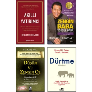 Akıllı Yatırımcı + Zengin Baba Yoksul Baba + Düşün ve Zengin Ol + Dürtme (Nudge) - 4 Kitap Set