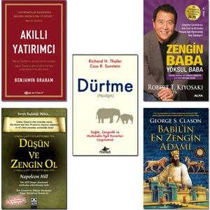 Akıllı Yatırımcı + Zengin Baba Yoksul Baba + Babil'in En Zengin Adamı + Düşün ve Zengin Ol + Dürtme (Nudge) - 5 Kitap Set