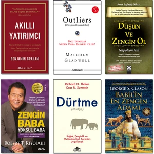 Akıllı Yatırımcı + Outliers (Çizginin Dışındakiler) + Düşün ve Zengin Ol + Zengin Baba Yoksul Baba + Dürtme (Nudge) + Babilin En Zengin Adamı - 6 Kitap Set