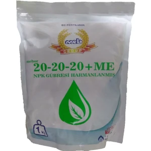 MEB MEBOR 20-20-20 Harmanlanmış NPK Gübresi 1 Kg, Azot, Fosfor, Potasyum, Bor, Bakır, Demir, Mangan