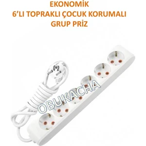 Ekonomik 6'lı Grup Priz Topraklı Çocuk Korumalı 10 Metre Kablo