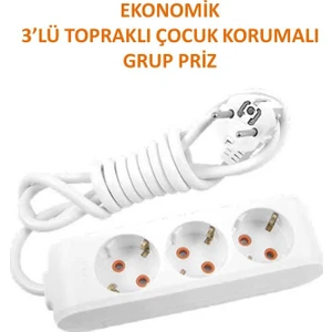 Ekonomik 3'lü Grup Priz Topraklı Çocuk Korumalı 10 Metre Kablo