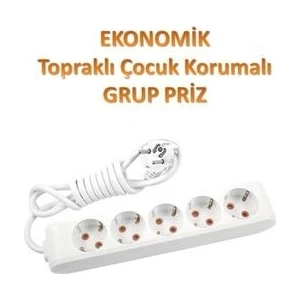 Ekonomik 5'li Grup Priz Topraklı Çocuk Korumalı 8 Metre Kablo
