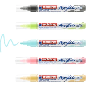5100 Akrilik Markör 5’Li Paket (Pastel) - Sarı Mavi Yeşil Gül Gri - 2-3 Mm’Lik Yuvarlak Uç