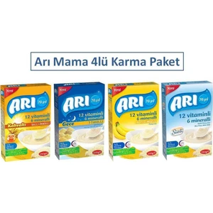 Arı Mama 250 gr 4lü Karma Paket - Ballı Irmikli + Sütlü + Muzlu + 7 Tahıllı Gece