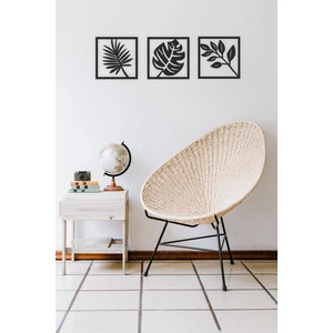 Unt 3'lü Tropikal Kare Çiçek Duvar Dekoru-Süsü, Ahşap Dekoratif Tablo