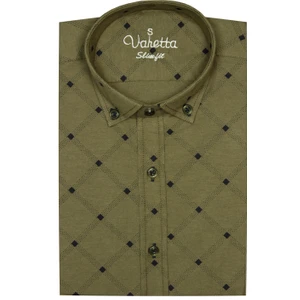Erkek Slim Fit Yeşil Desenli Koldan Katlamalı Erkek Gömlek