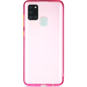 Samsung Galaxy A21S Kılıf Renkli Şeffaf Kapak Pembe