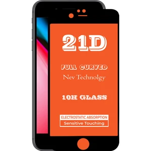 Apple iPhone 8 Plus Siyah Tam Kaplayan 21D Temperli Ekran Koruyucu Cam Şeffaf