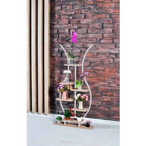 Full Reyon 6 Raflı Lale Temalı Dekoratif Çiçek Standı Saksılık Beyaz Iskelet