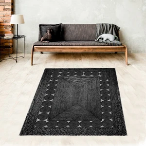 Bona Fortuna Jüt Hasır Kilim Görünümlü Dijital Baskılı Kaymaz Taban Yıkanabilir Modern Salon Halısı Antrasit