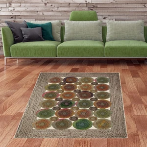 Bona Fortuna Jüt Hasır Kilim Görünümlü Dijital Baskılı Kaymaz Taban Yıkanabilir Modern Salon Halısı Antrasit