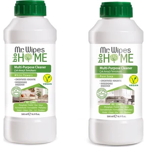 Mr. Wipes Konsantre Çok Amaçlı Temizleyici White Flowers( Çiçek Kokulu ) + Pure Soap ( Sabun Kokulu ) 500 ml x 2'li