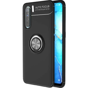 Case 4U Oppo A91 Kılıf Autofocus Shockprof Ravel Yüzüklü Standlı Slikon Kapak Siyah