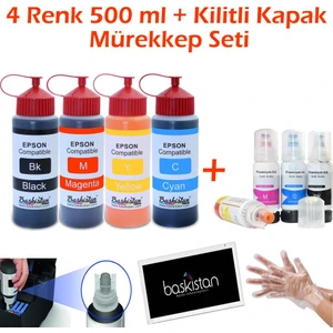 Epson L3160 4X500 ml Mürekkep + Kilitli Kapak Mürekkep Seti (Muadil)