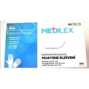 Medilex Pudrasız Mavi Muayene Eldiven 100'LÜ Large