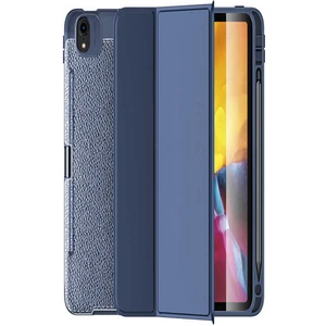 Apple iPad Pro 11 2018 Deri Görünümlü Stantlı Silikon Tablet Kılıfı  - Lacivert