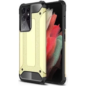 Samsung Galaxy S21 Ultra Kapak Çift Katmanlı Zırh Tank Kılıf - Gold