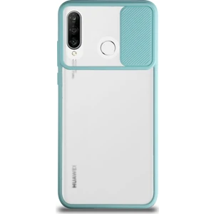 Huawei P30 Lite Kapak Lensi Açılır Kapanır Kamera Korumalı Silikon Kılıf - Turkuaz