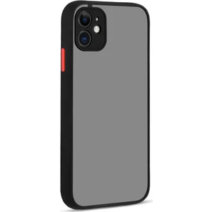Apple iPhone 11 Kılıf Kamera Korumalı Silikon Kenarlı Renkli Düğmeli Mat Arka Kapak - Siyah