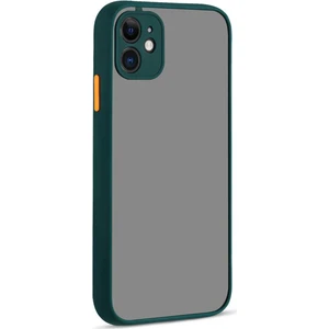 Apple iPhone 11 Kılıf Kamera Korumalı Silikon Kenarlı Renkli Düğmeli Mat Arka Kapak - Koyu Yeşil