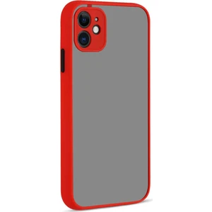 Apple iPhone 12 Kılıf Kamera Korumalı Silikon Kenarlı Renkli Düğmeli Mat Arka Kapak - Kırmızı