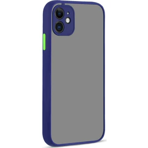 Apple iPhone 12 Kılıf Kamera Korumalı Silikon Kenarlı Renkli Düğmeli Mat Arka Kapak - Lacivert