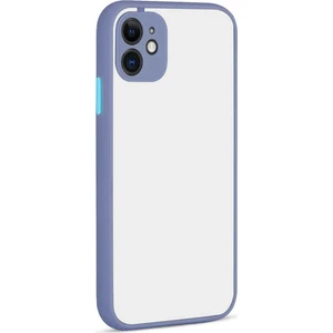 Apple iPhone 12 Kılıf Kamera Korumalı Silikon Kenarlı Renkli Düğmeli Mat Arka Kapak - Mor