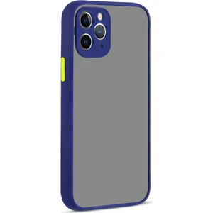 Apple iPhone 12 Pro Max Kılıf Kamera Korumalı Silikon Kenarlı Renkli Düğmeli Mat Arka Kapak - Lacivert
