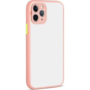 Apple iPhone 12 Pro Max Kılıf Kamera Korumalı Silikon Kenarlı Renkli Düğmeli Mat Arka Kapak - Pudra