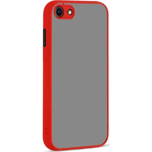 Apple iPhone 8 Kılıf Kamera Korumalı Silikon Kenarlı Renkli Düğmeli Mat Arka Kapak - Kırmızı