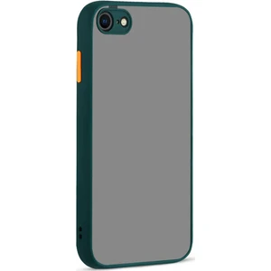 Apple iPhone Se 2020 Kılıf Kamera Korumalı Silikon Kenarlı Renkli Düğmeli Mat Arka Kapak - Koyu Yeşil