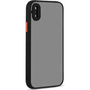 Apple iPhone x Kılıf Kamera Korumalı Silikon Kenarlı Renkli Düğmeli Mat Arka Kapak - Siyah
